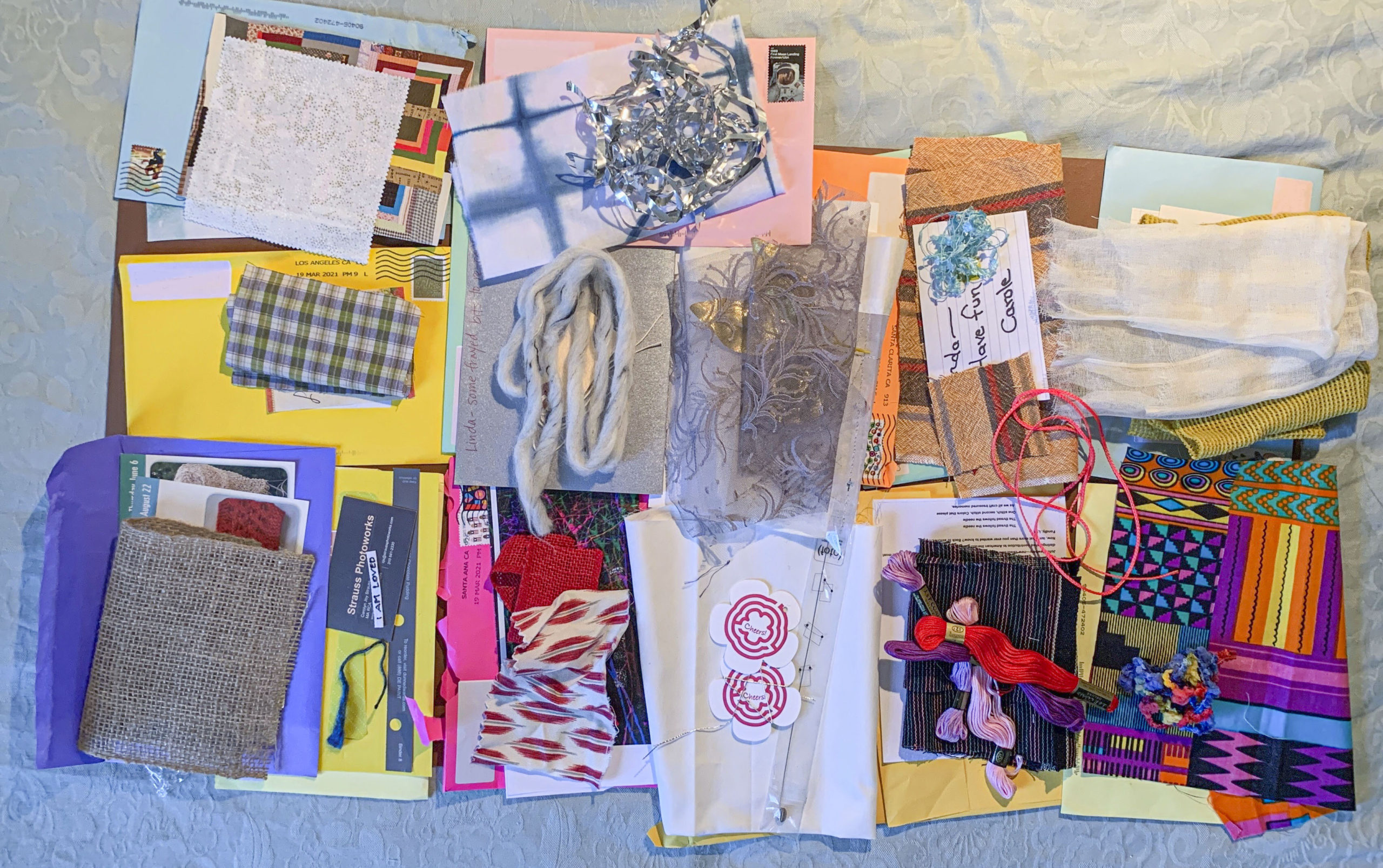 Material mail exchange. Participants shared some of their own fibers and materials with each other.