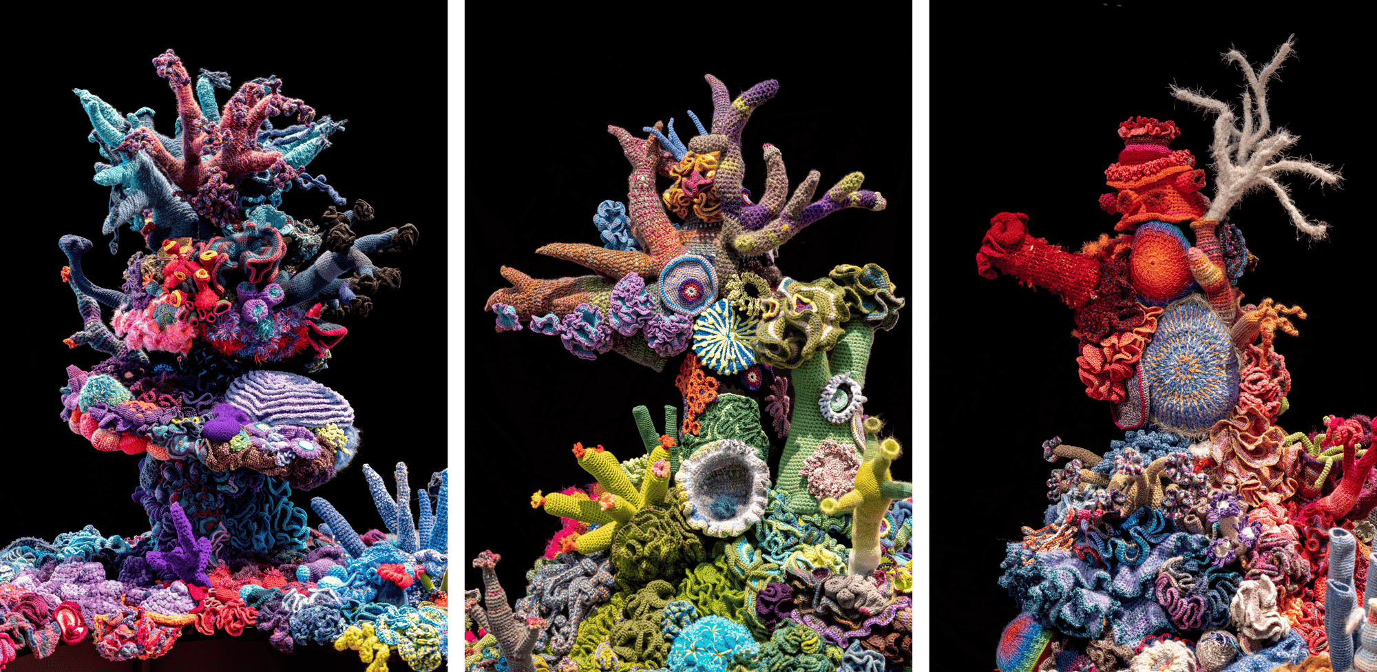 Image: Baden Baden Satellite Reef at Museum Frieder Burda – from the Crochet Coral Reef project by Margaret and Christine Wertheim. Photo courtesy MFB, by Nickolay Kazakov.